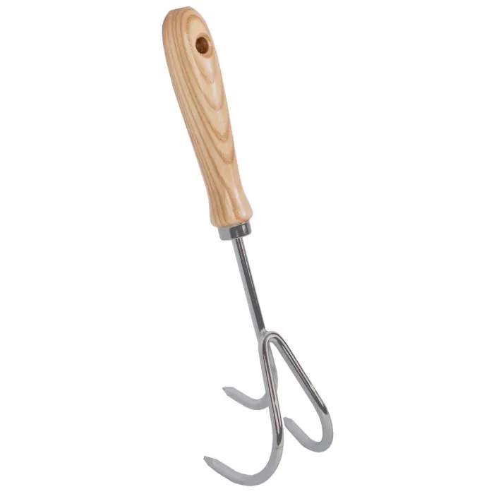 Hand Cultivator - 3 Tines - Galvanized Steel - Ash Wood Handle