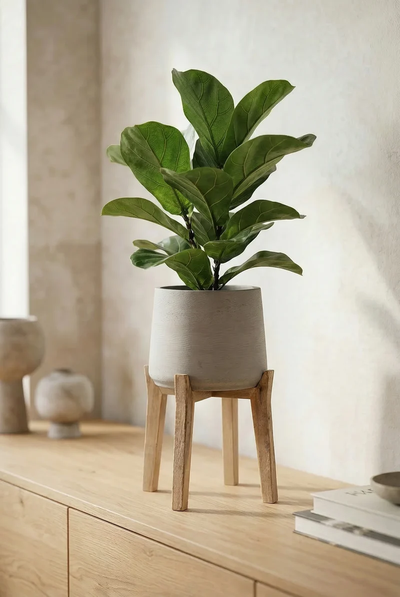 Blumentopf Patt Grau aus Ton, mit hohen Füßen