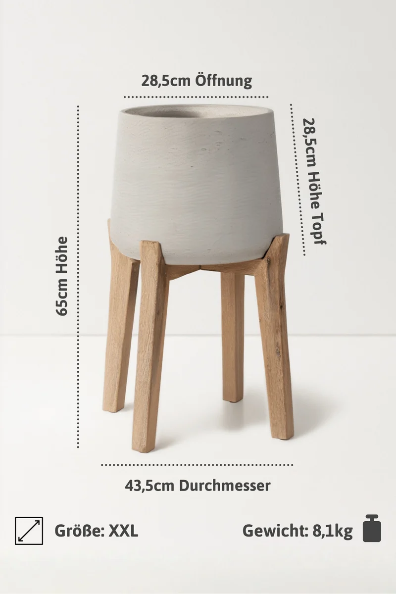 Blumentopf Patt Grau aus Ton, mit hohen Füßen