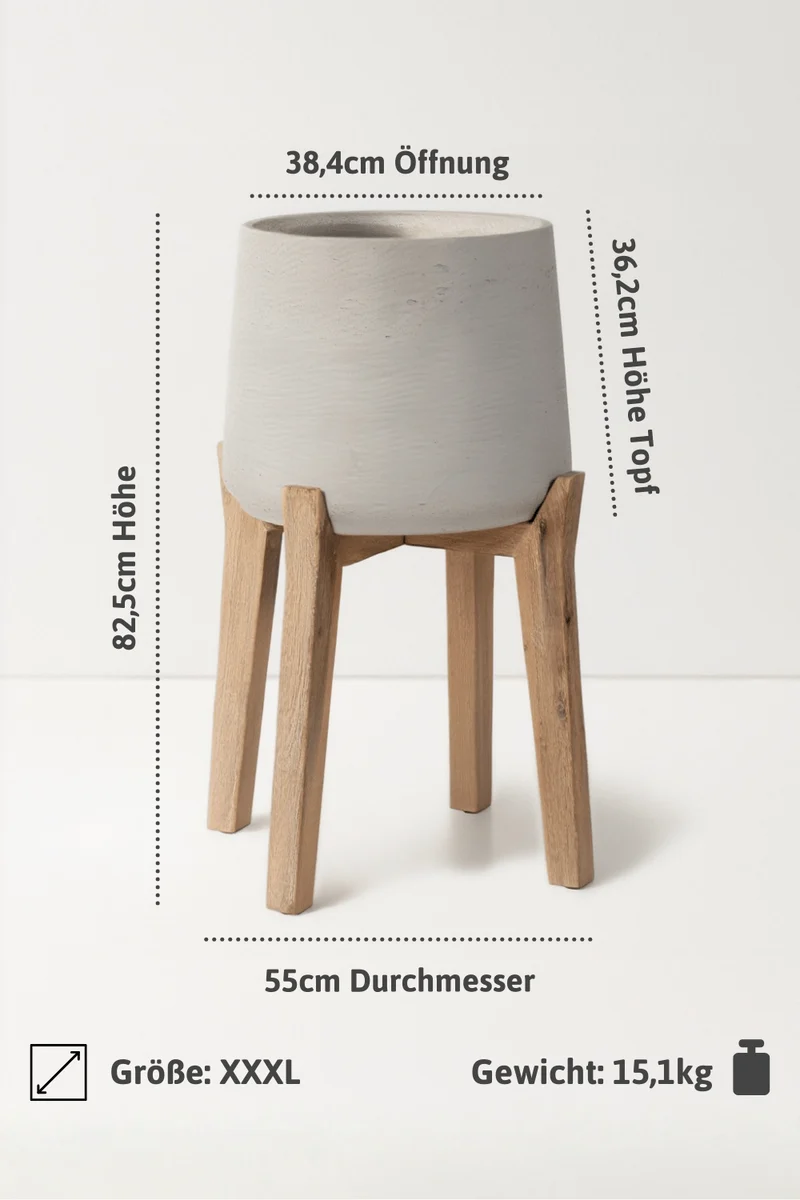Blumentopf Patt Grau aus Ton, mit hohen Füßen