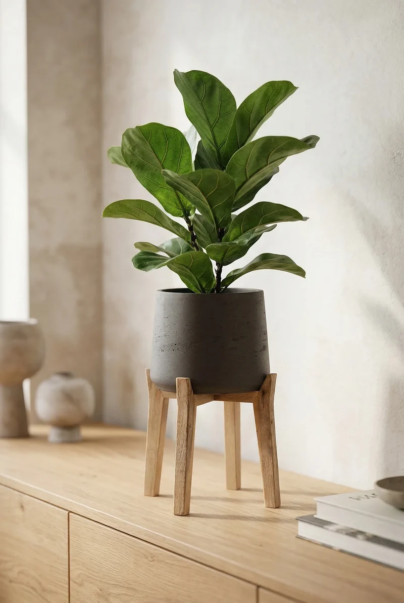 Blumentopf Patt Schwarz aus Ton, mit hohen Füßen