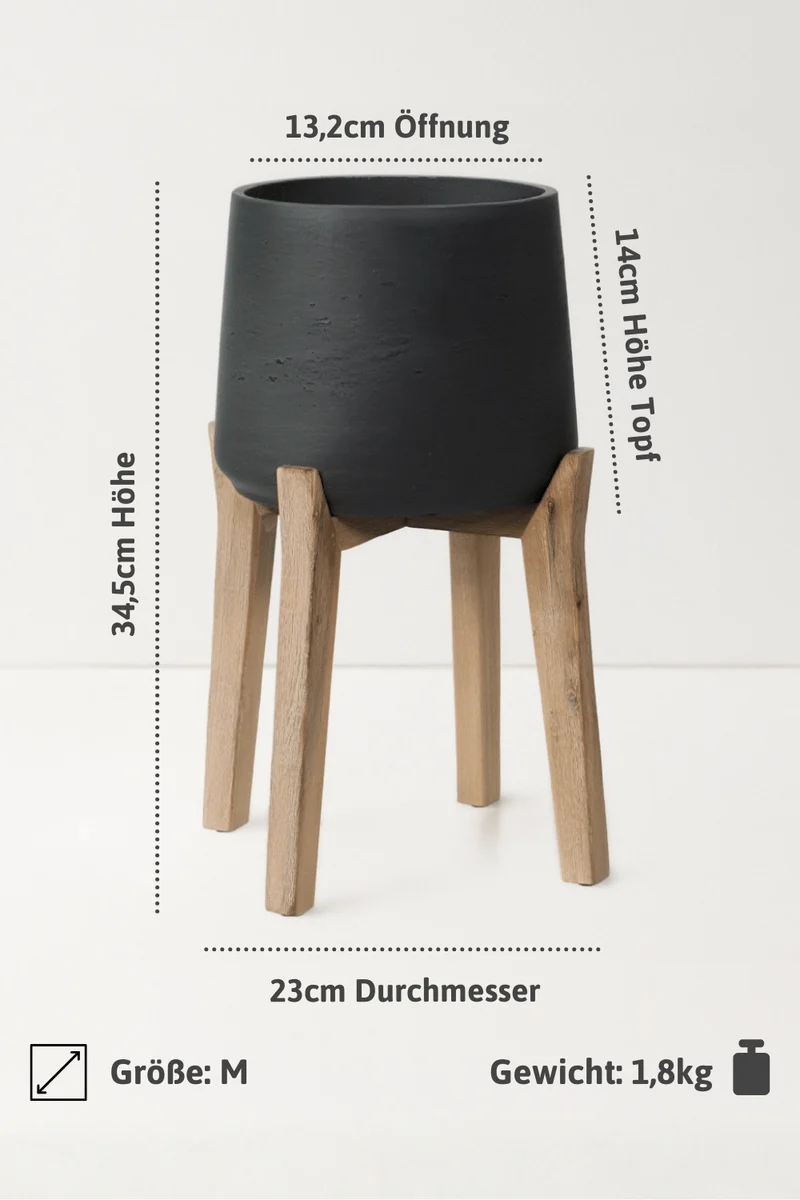 Blumentopf Patt Schwarz aus Ton, mit hohen Füßen