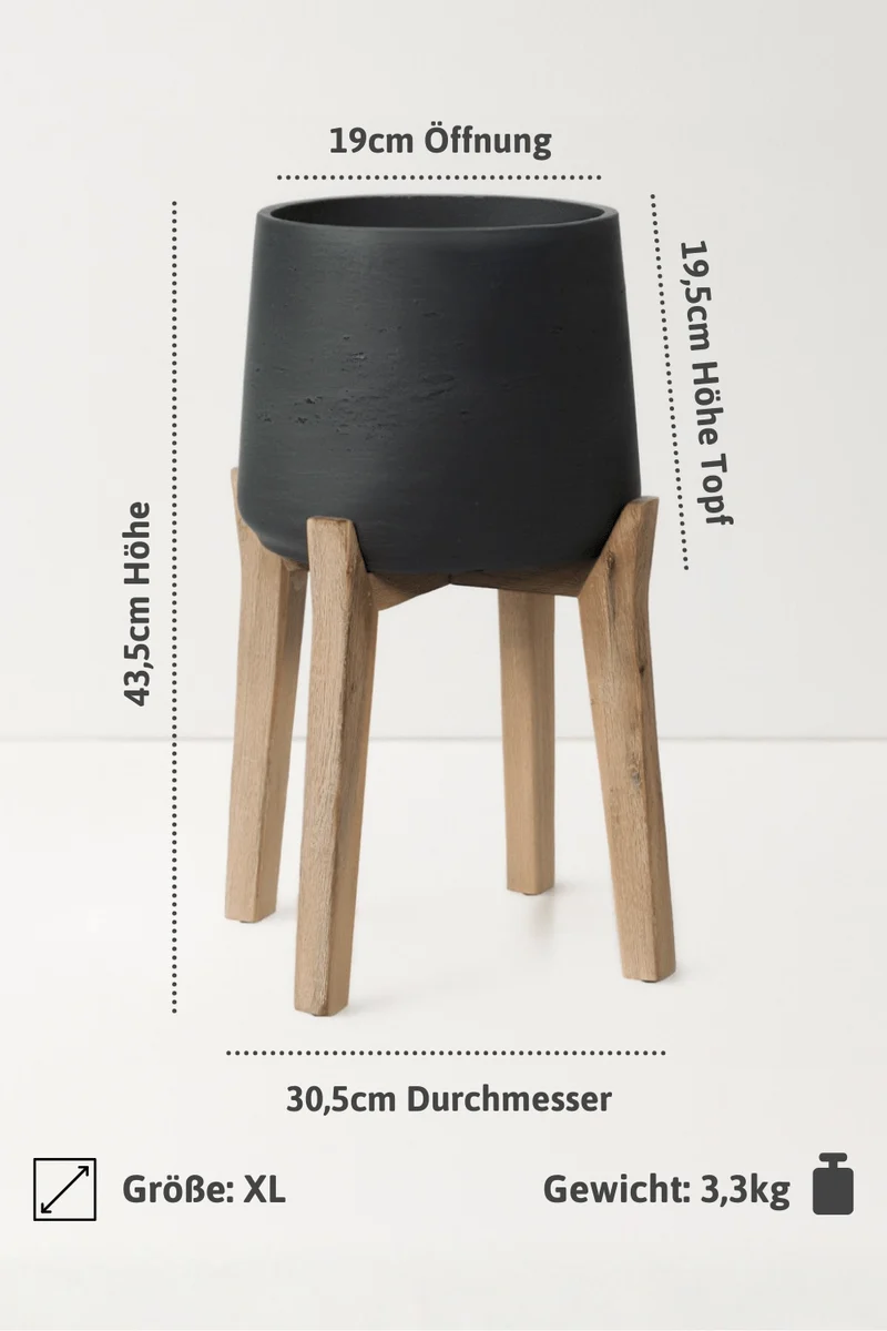 Blumentopf Patt Schwarz aus Ton, mit hohen Füßen