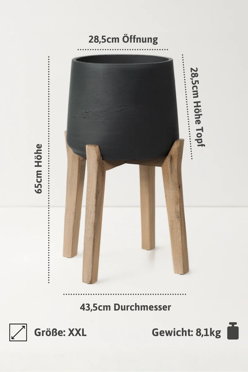 Blumentopf Patt Schwarz aus Ton, mit hohen Füßen