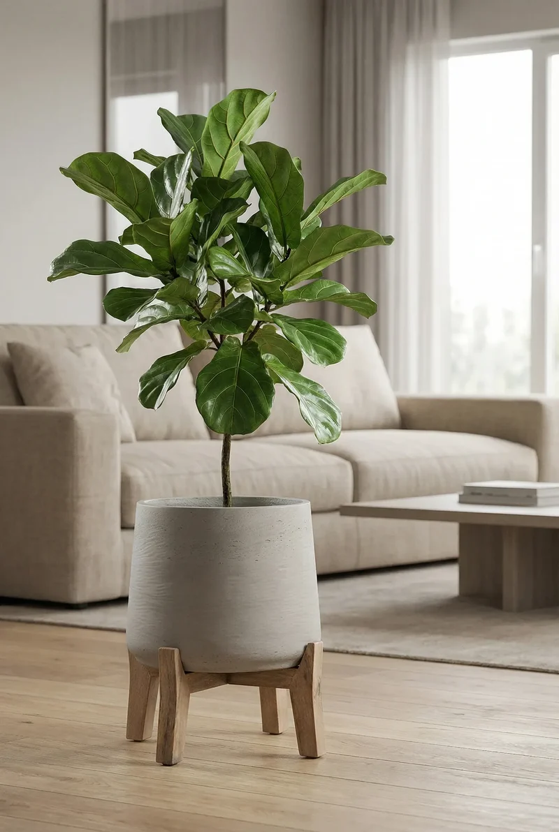 Blumentopf Patt Grau aus Ton, mit niedrigen Füßen