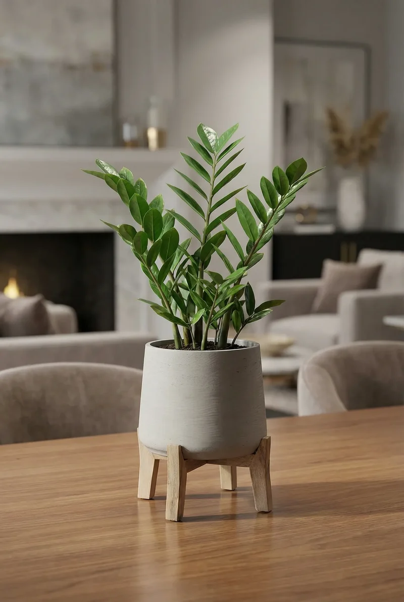 Blumentopf Patt Grau aus Ton, mit niedrigen Füßen