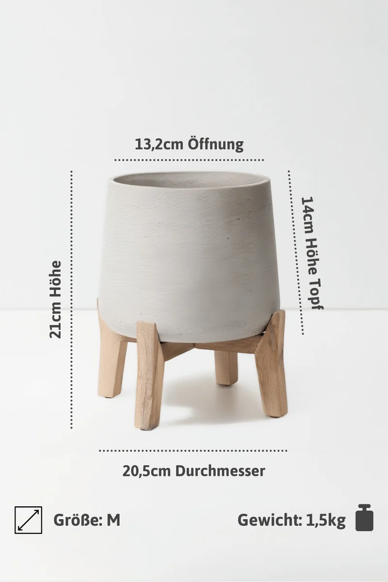 Blumentopf Patt Grau aus Ton, mit niedrigen Füßen