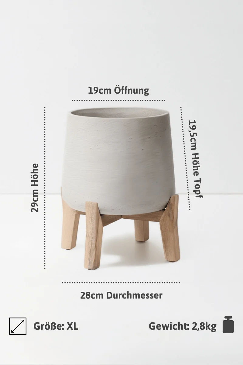 Blumentopf Patt Grau aus Ton, mit niedrigen Füßen
