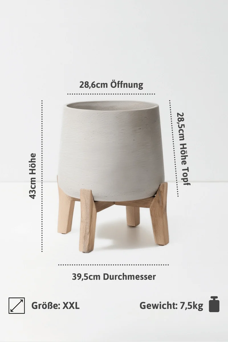 Blumentopf Patt Grau aus Ton, mit niedrigen Füßen