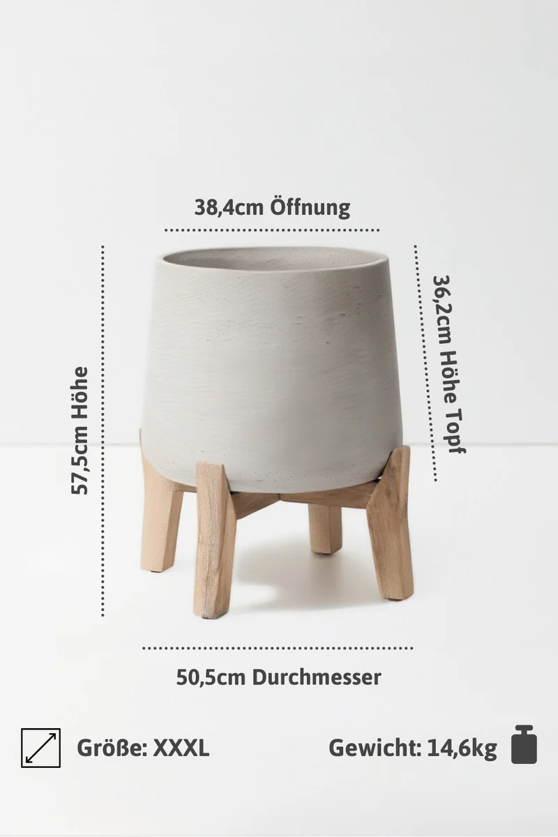 Blumentopf Patt Grau aus Ton, mit niedrigen Füßen