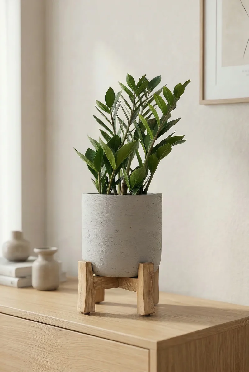 Blumentopf Charlie Grau aus Ton, mit niedrigen Füßen