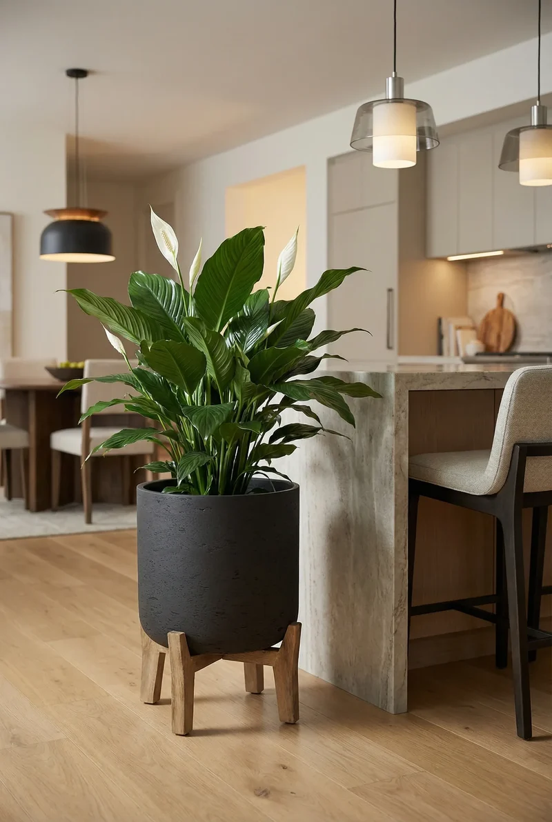 Blumentopf Charlie Schwarz aus Ton, mit niedrigen Füßen