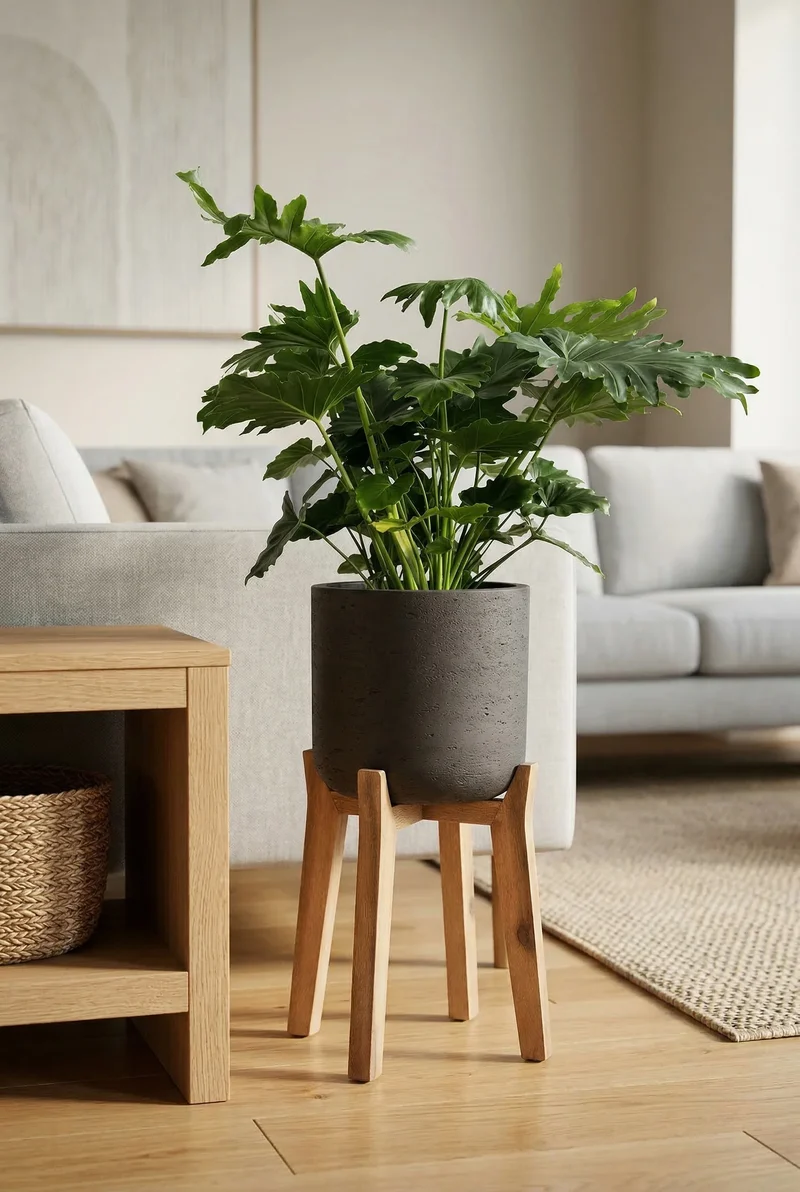 Blumentopf Charlie Schwarz aus Ton, mit hohen Füßen