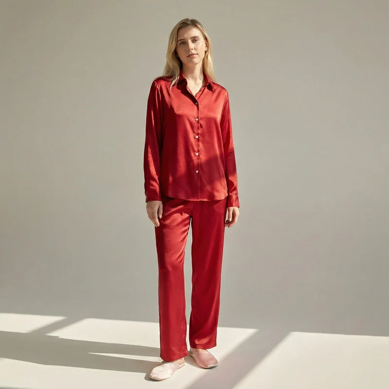 Langer Pyjama für Damen aus 100 % Seide | La Parisienne