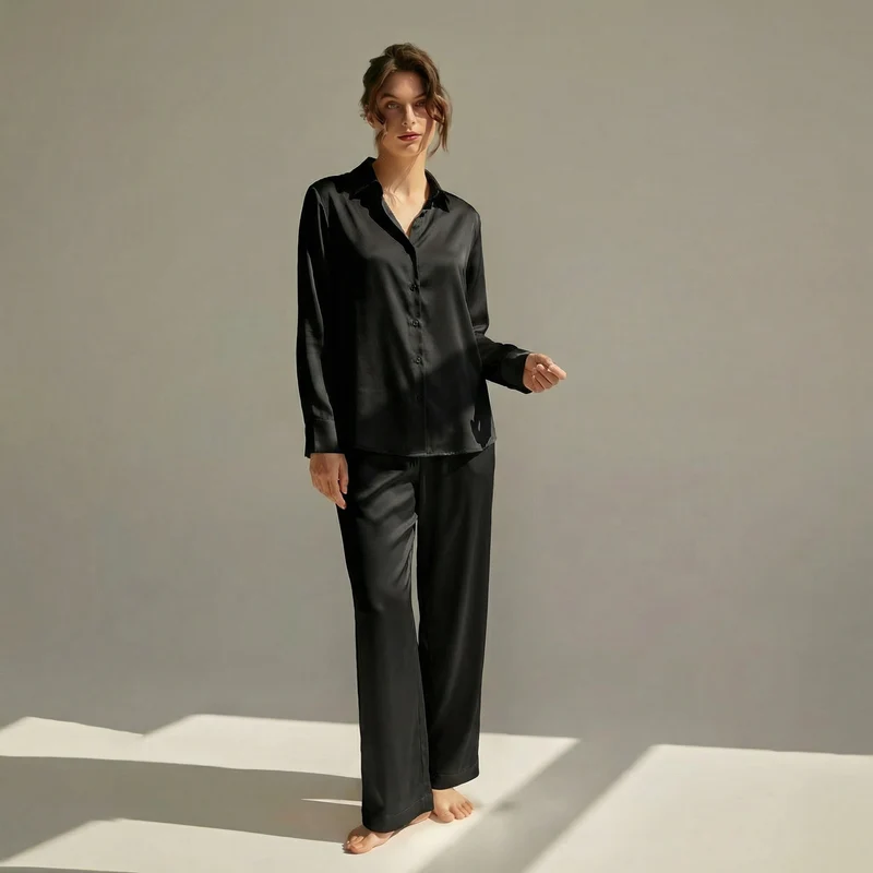 Langer Pyjama für Damen aus 100 % Seide | La Parisienne