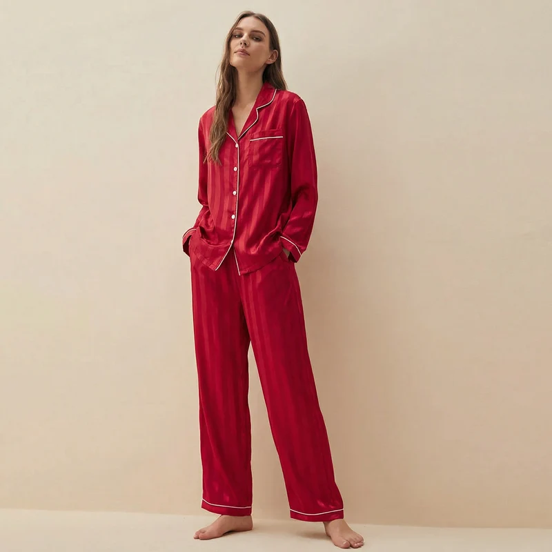 Langärmeliger Pyjama für Damen aus 100 % Seide | La Parisienne