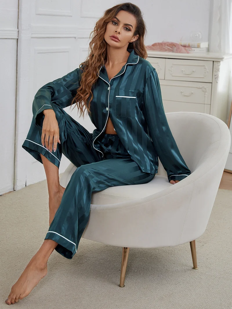 Langärmeliger Pyjama für Damen aus 100 % Seide | La Parisienne