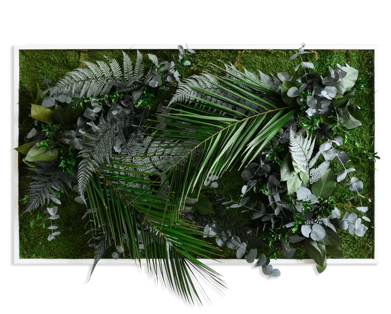 Pflanzenbild im Dschungeldesign, weißer Rahmen 60x100 cm