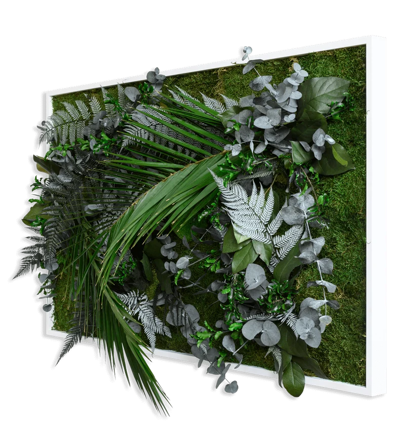 Pflanzenbild im Dschungeldesign, weißer Rahmen 60x100 cm