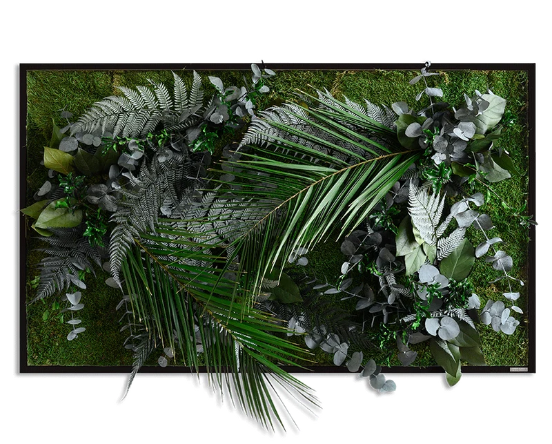 Pflanzenbild im Dschungeldesign, weißer Rahmen 60x100 cm