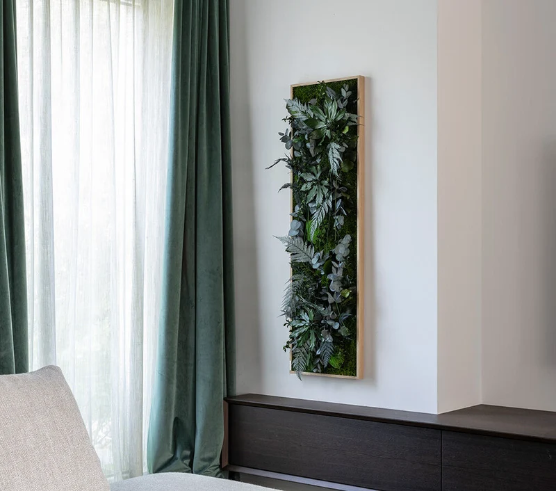Pflanzenbild im Dschungeldesign, weißer Rahmen 40x140 cm