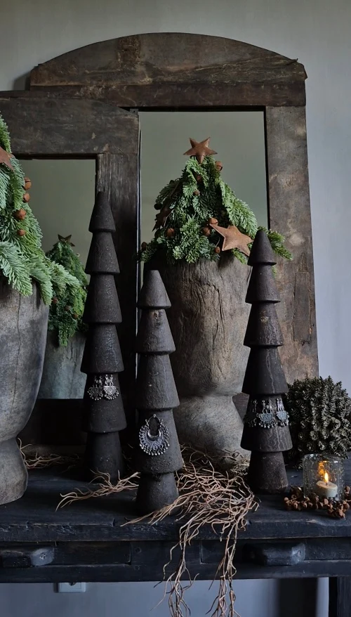 Houten bomen met sieraad - set van 3