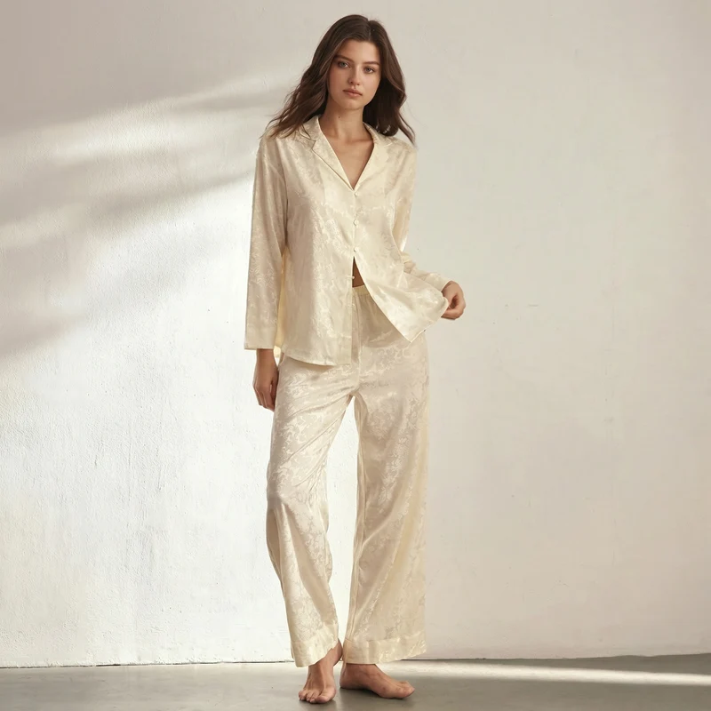 Langer Pyjama für Damen aus Baumwollsatin | La Parisienne