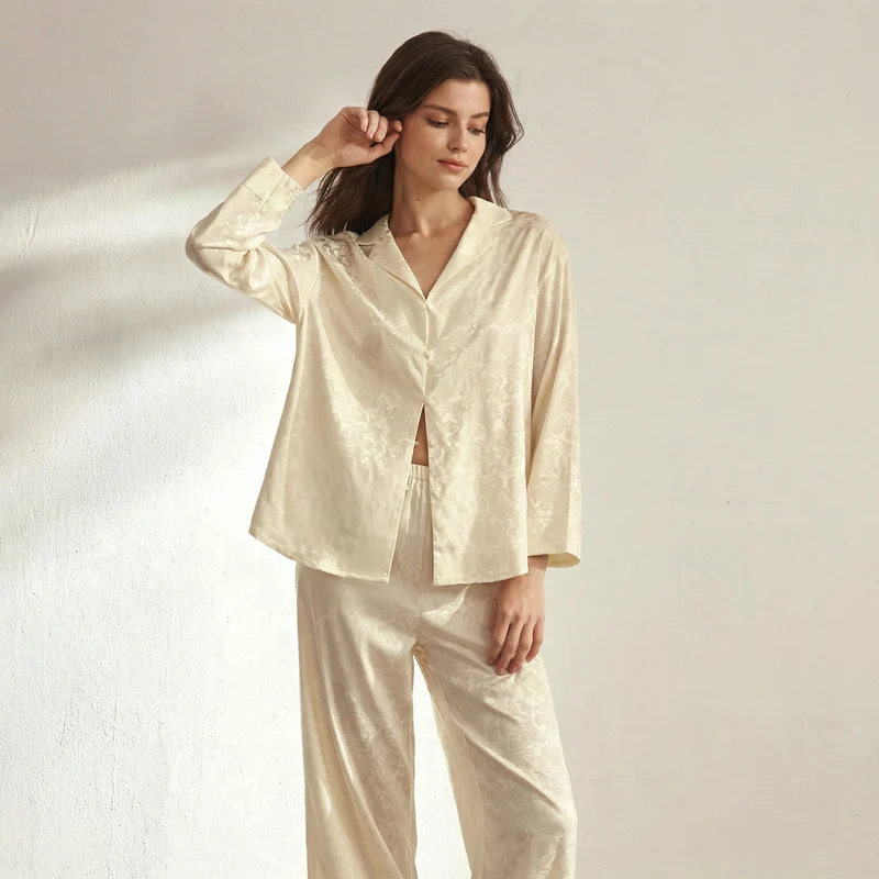 Langer Pyjama für Damen aus Baumwollsatin | La Parisienne