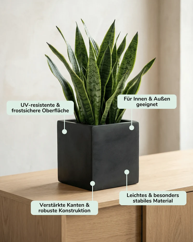 Übertopf Mini Block Schwarz aus Fiberstone