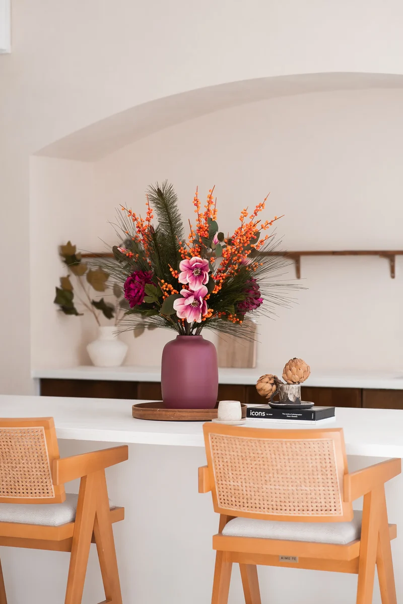 Zijden kunstbloemen boeket Cozy Winter