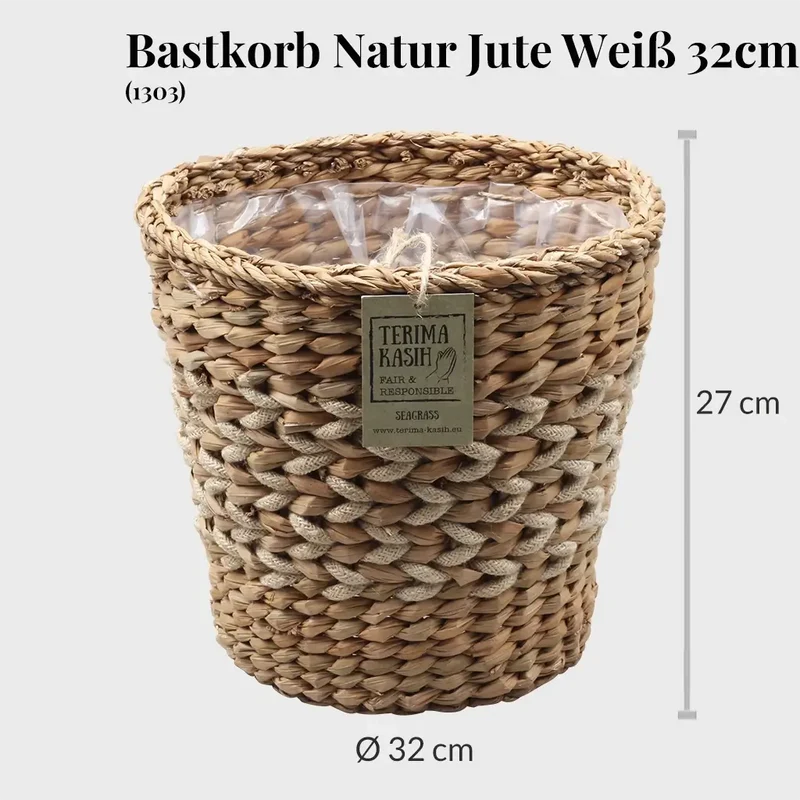 Seegraskorb Natur Jute Weiß 32cm