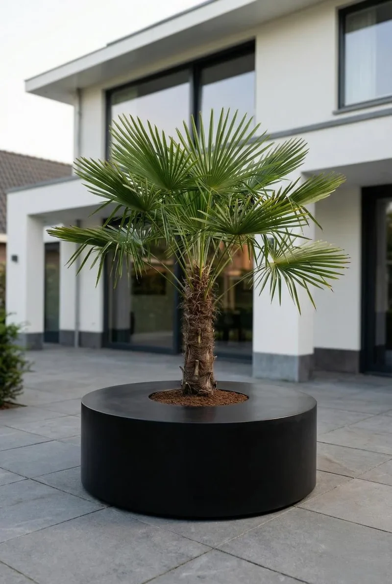 Großer runder Pflanzkübel Seating Circle Schwarz mit Sitzfläche