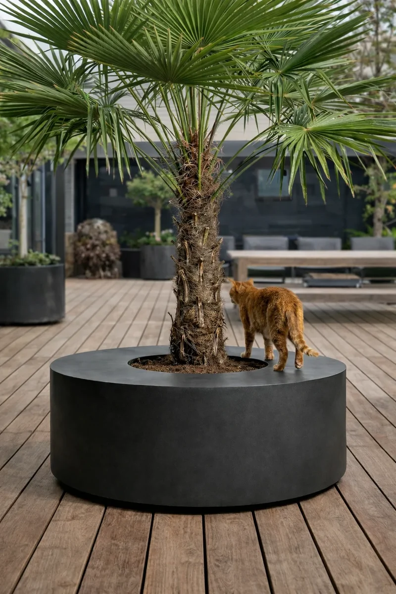Großer runder Pflanzkübel Seating Circle Schwarz mit Sitzfläche