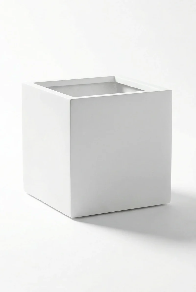 Übertopf Mini Block Matt Weiß aus Fiberstone