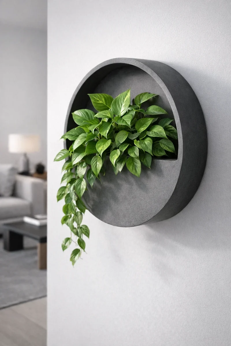 Wandpflanzschale Hanging Wally Grau aus Fiberstone