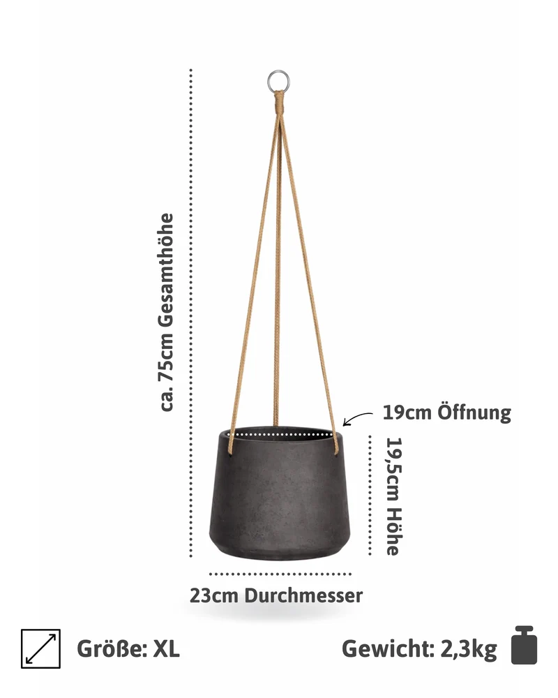 Blumenampel Patt Schwarz aus glasfaserverstärktem Ton