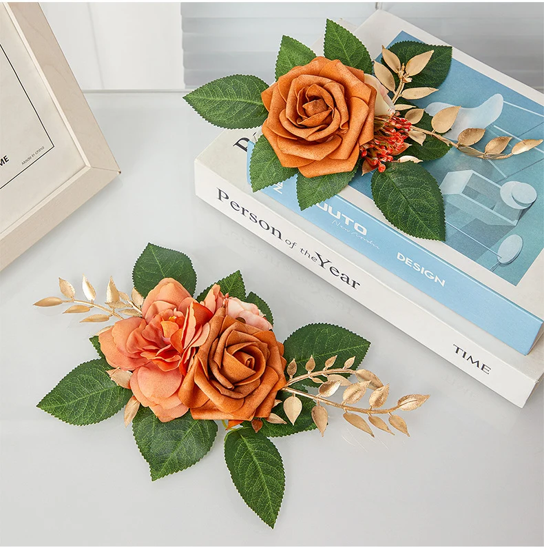 Künstliche Rosen, 3 Blüten, 24 cm, retro Design, Kunststoff, Hochzeits- und Schaufensterdekoration