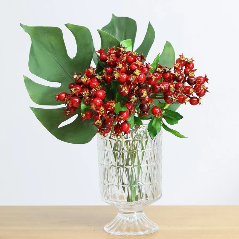 Künstliche Granatapfel-Fruchtdekoration, 25 cm, 14 Blüten, Plastik, für Innen- und Außenbereich