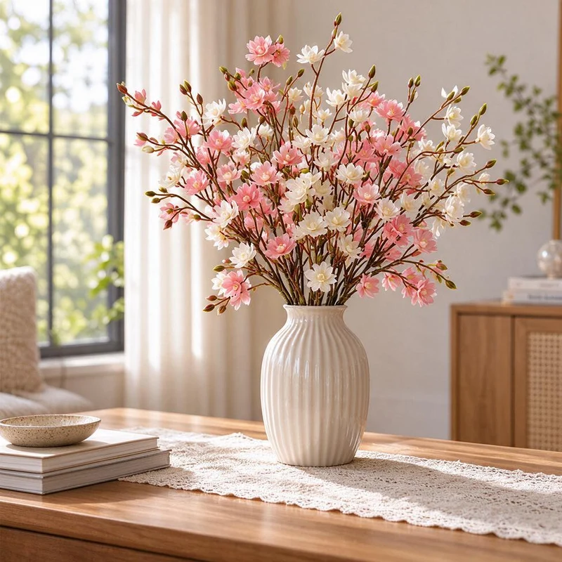 Künstlicher Kirschblüten-Busch 46 cm, PE, für Hochzeit, Hotel, Laden, Innen- und Außendekoration