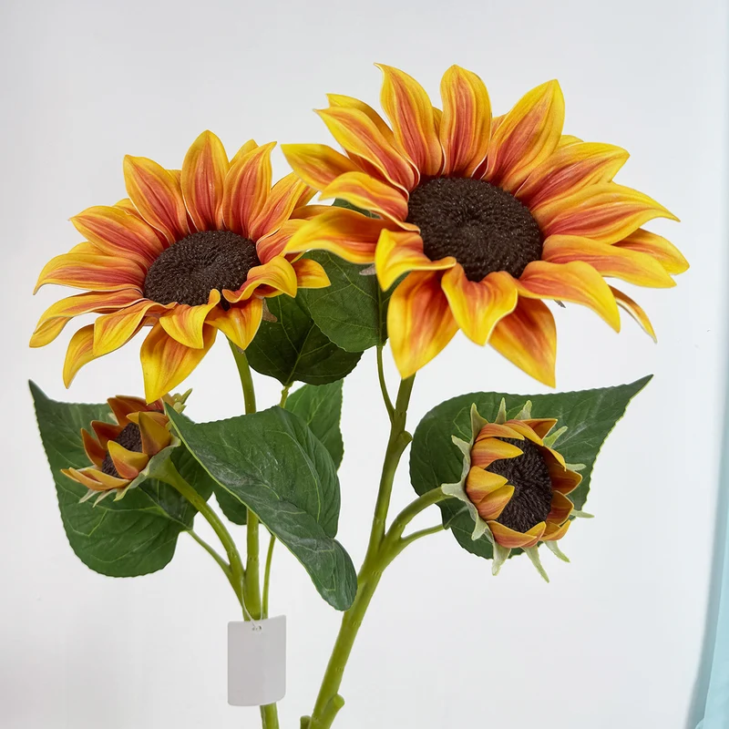 116cm künstliche Sonnenblumen, 2-Blüten-Busch, für Hochzeitsdekoration und Innenraumgestaltung