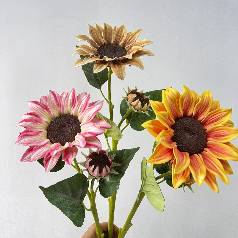 116cm künstliche Sonnenblumen, 2-Blüten-Busch, für Hochzeitsdekoration und Innenraumgestaltung