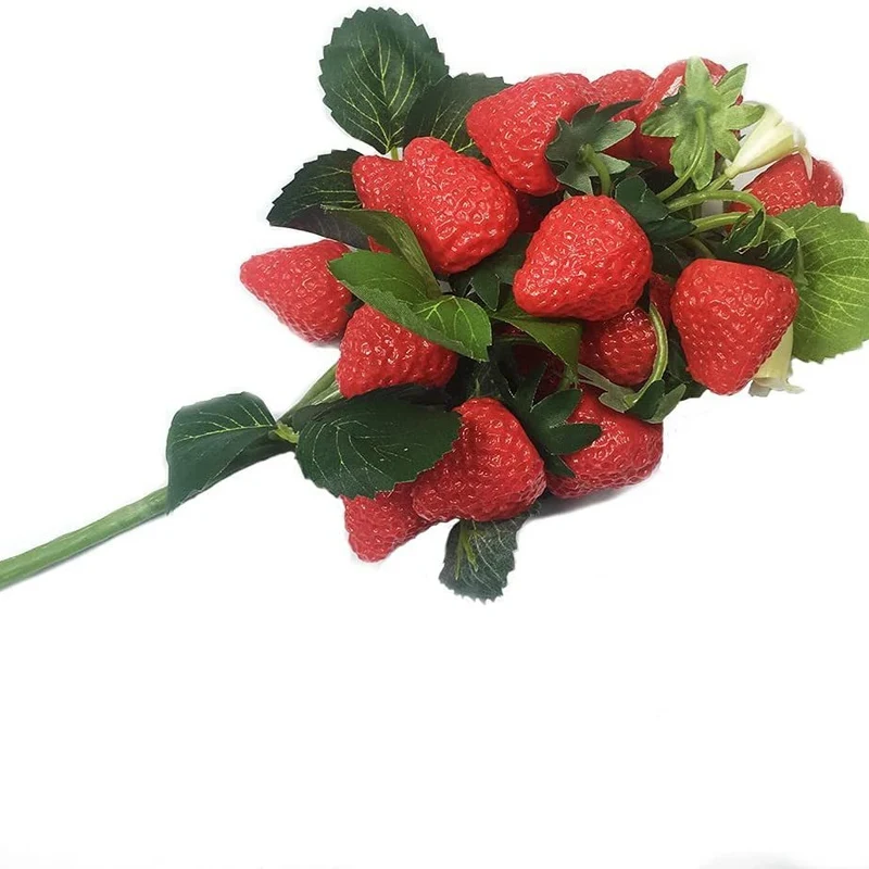 Künstlicher Erdbeerbusch, 19 Blüten, 28 cm Höhe, für Heimdekoration und Feiertage