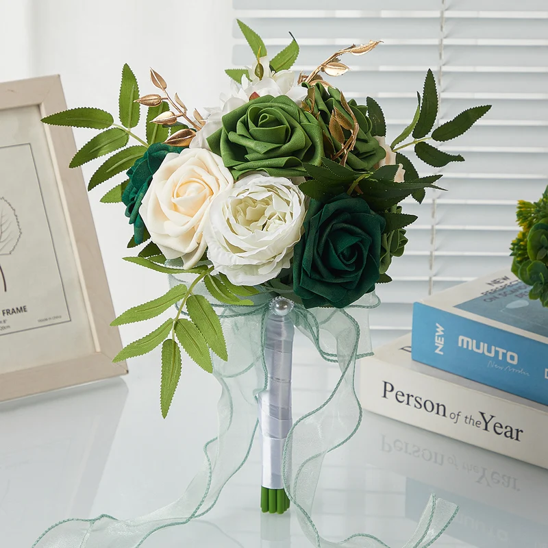 Künstlicher Rosenstrauß, 7 Blüten, 29 cm, Hochzeit Bouquet, PE-Material, Innen- und Außenbereich