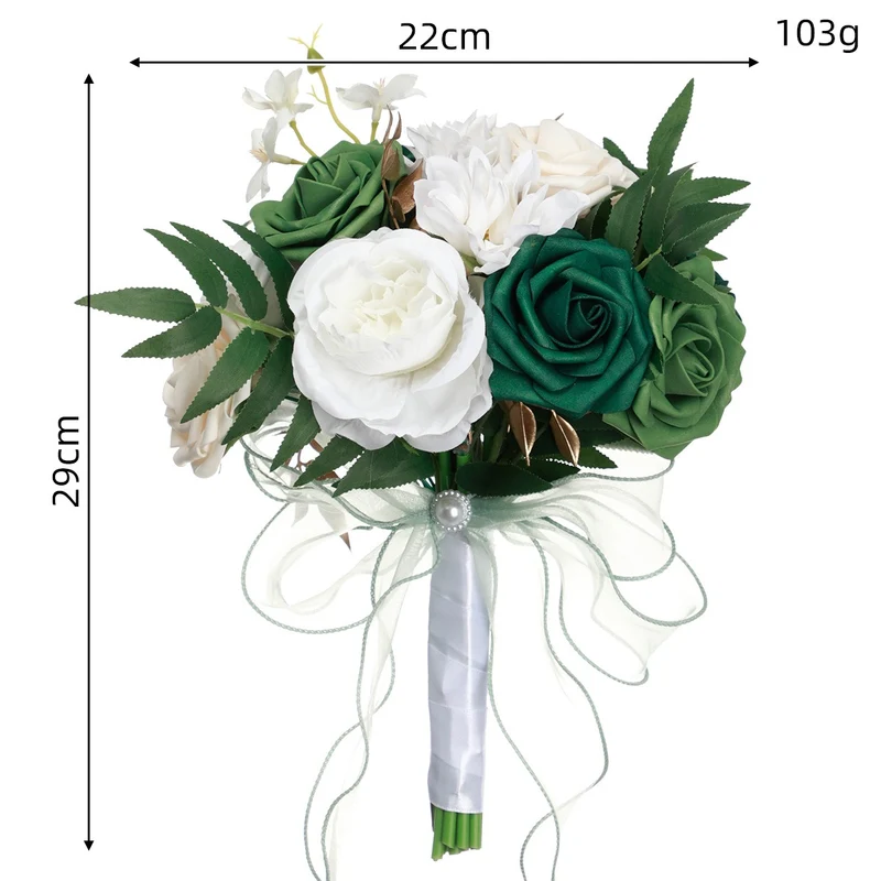 Künstlicher Rosenstrauß, 7 Blüten, 29 cm, Hochzeit Bouquet, PE-Material, Innen- und Außenbereich