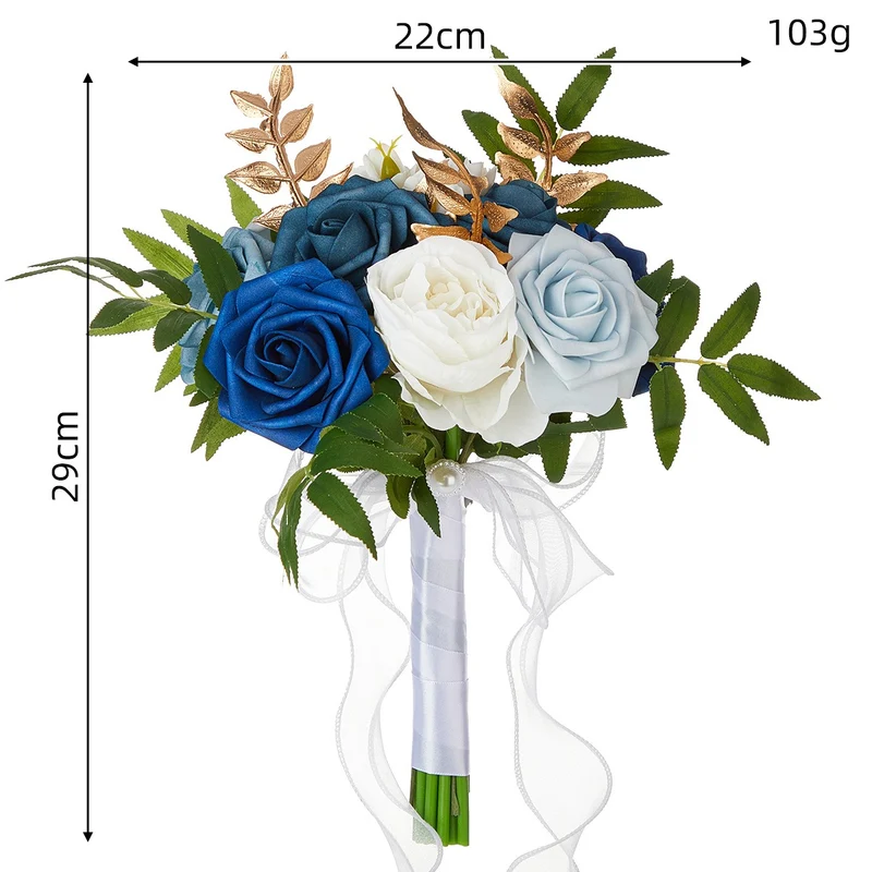 Künstlicher Rosenstrauß, 7 Blüten, 29 cm, Hochzeit Bouquet, PE-Material, Innen- und Außenbereich