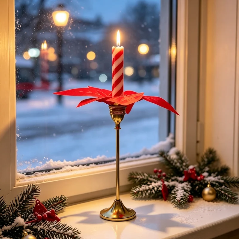 Weihnachts-Kerzenständer aus Messing mit künstlichem Weihnachtsstern, Höhe 25 cm