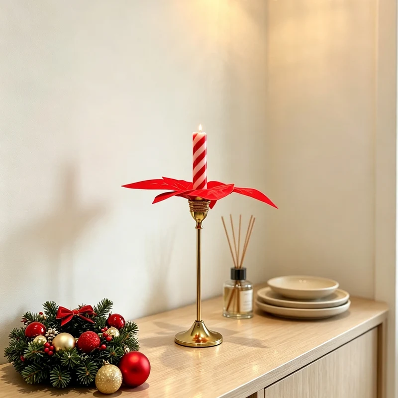 Weihnachts-Kerzenständer aus Messing mit künstlichem Weihnachtsstern, Höhe 25 cm