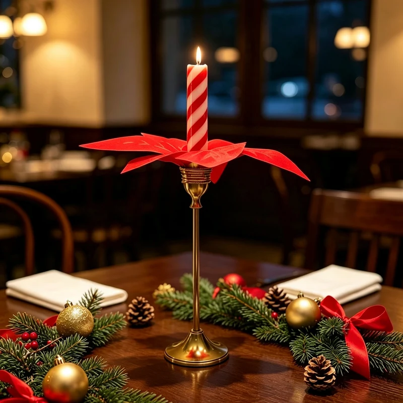 Weihnachts-Kerzenständer aus Messing mit künstlichem Weihnachtsstern, Höhe 25 cm