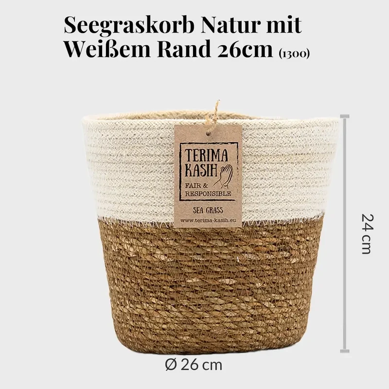 Seegraskorb Natur mit Weißem Rand 26cm