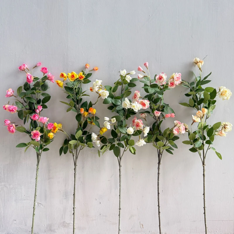 Künstliche Mini-Rosen-Busch mit 18 Blüten, 64 cm, Seidenblumen für Innenraum-Deko, Hochzeit, Event